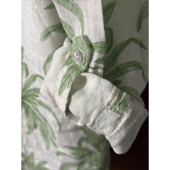 Tahari Shirt Women XL Off White Palm Linen Lagenlook Coastal Granny Cruise Long - Picture 4 of 6